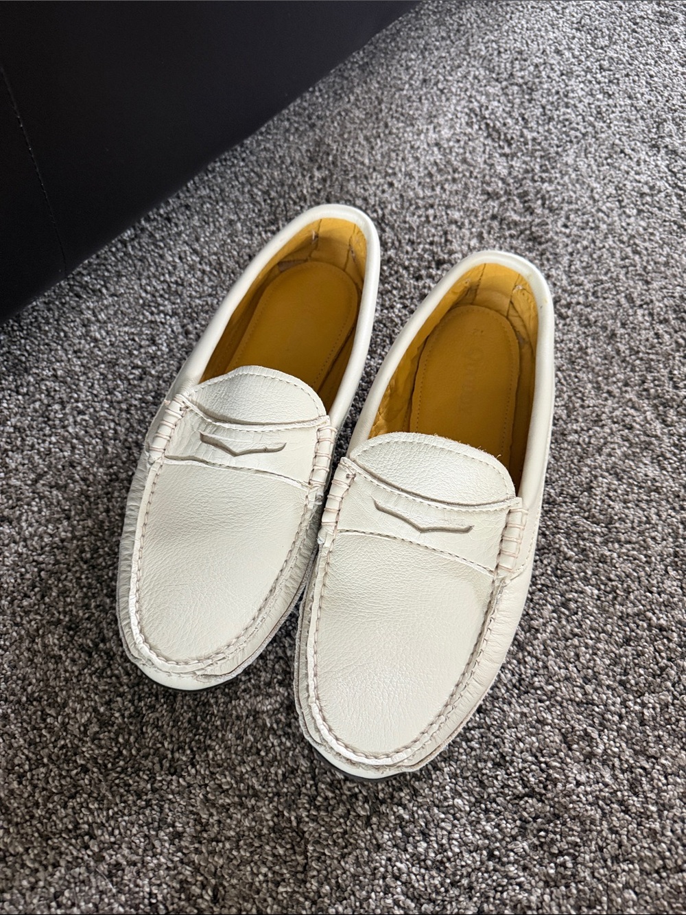 Men’s Quoddy White Leather Penny Loafers driving shoes moccasins 12